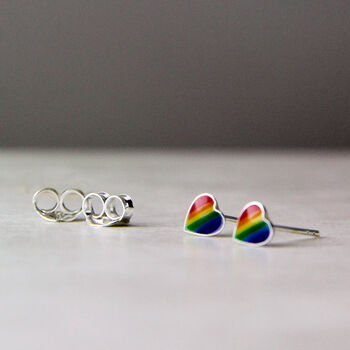 Sterling Silver Rainbow Enamel Heart Stud Earrings, 4 of 7