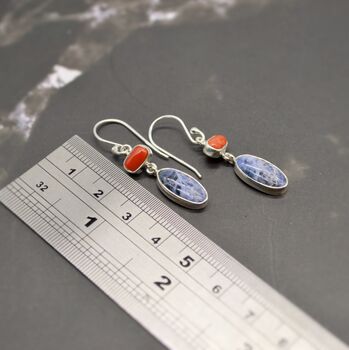 Red Coral, Blue Sapphire Earrings, 6 of 6