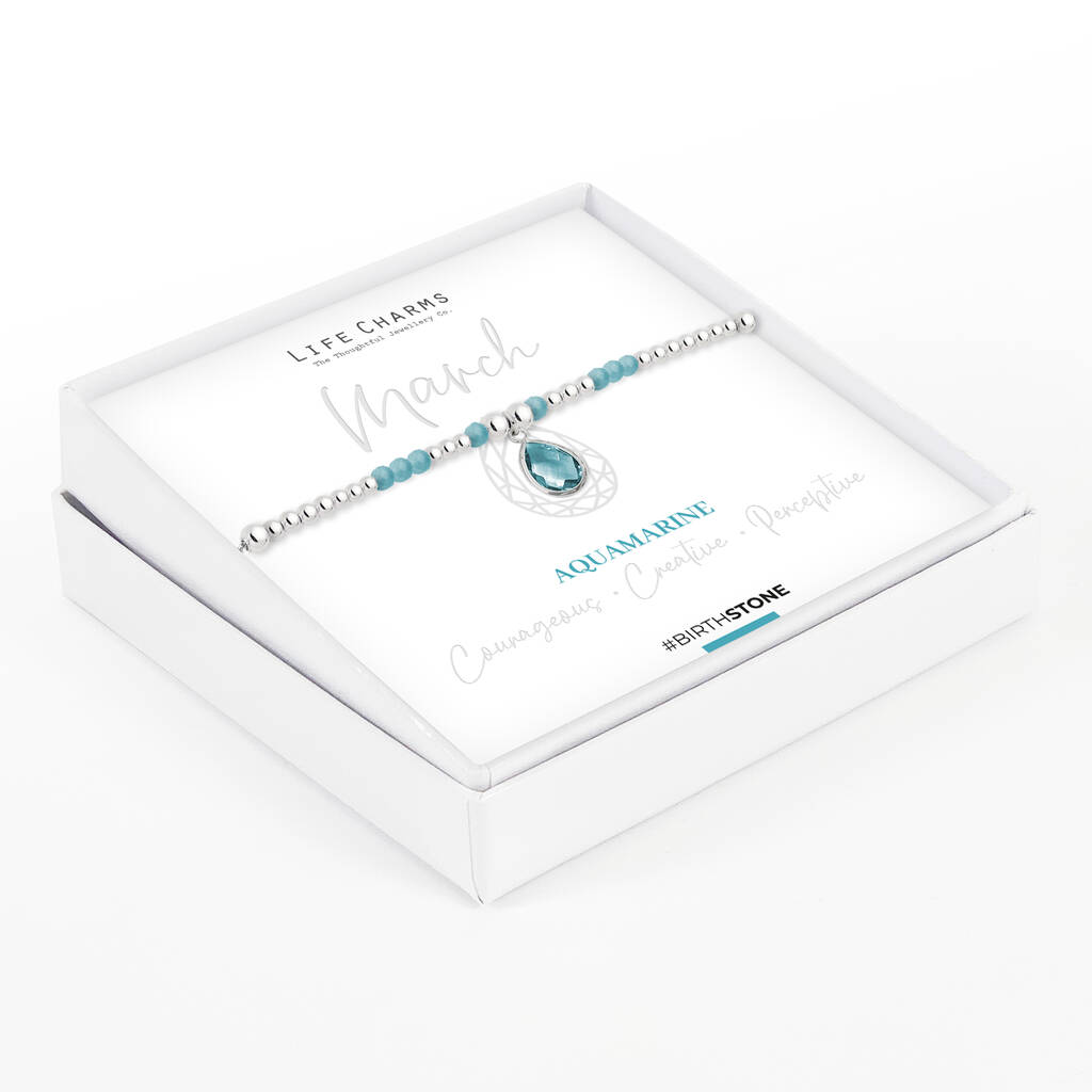 March Aquamarine Birthstone Charm Bracelet Gift, 1 of 4