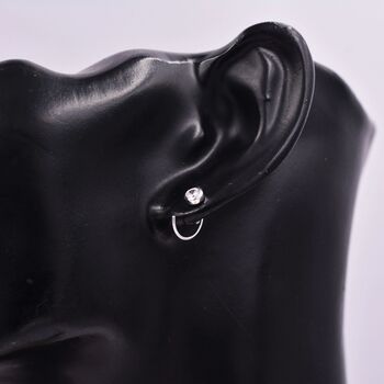 Sterling Silver Cz Crystals Huggie Hoop Earrings, 7 of 11