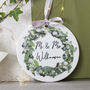 Mr And Mrs Ceramic Door Wreath Christmas Decoration, thumbnail 3 of 3