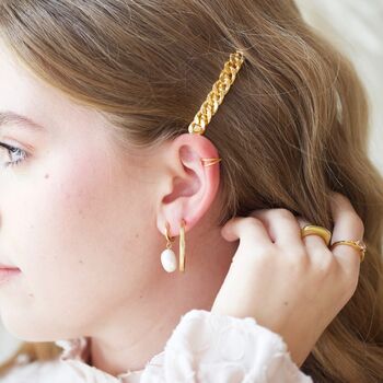 Pearl And Starfish Huggie Hoop Earrings In Gold, 8 of 9