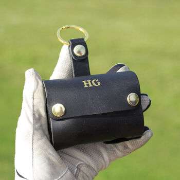 Personalised Hand Made Leather Golf Ball Holder Double, 8 of 12