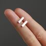 Sterling Silver Chunky Geometric Bar Stud Earrings, thumbnail 2 of 11
