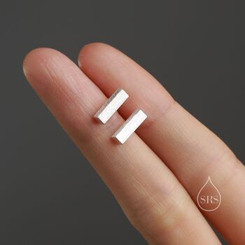 Sterling Silver Chunky Geometric Bar Stud Earrings, 2 of 11