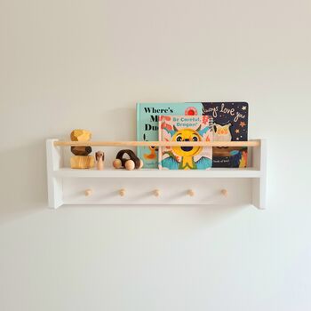 Nursery Shelf With Rail And Pegs, Nursery Decor Shelf, 5 of 10