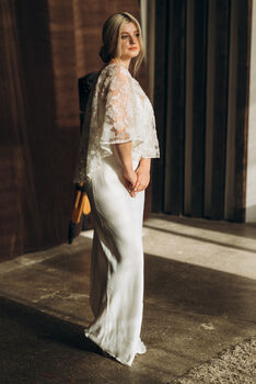 Floral Lace Cape Beaded Wedding Dress Cover Up, 9 of 12