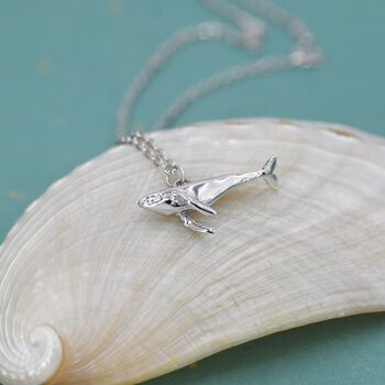 Tiny 3D Whale Pendant Necklace In Sterling Silver, 2 of 12