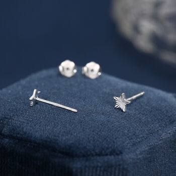 Sterling Silver Sunburst Star Stud Earrings, 4 of 12