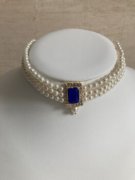 Blue 18 K Gold Plated Pearl Indian Choker Set, 2 of 6
