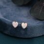 White Opal Heart Stud Earrings In Sterling Silver, thumbnail 5 of 11