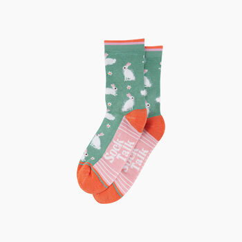 Bunny Rabbit Floral Fluffy Bamboo Socks In Green, 3 of 4
