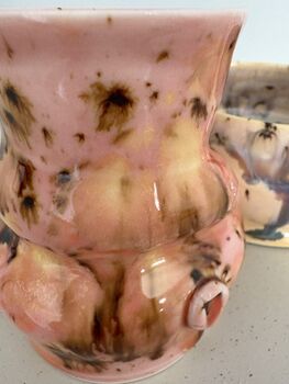 Handmade Porcelain Espresso Cup And Saucer Blush Pink And Cream With Drip Glaze, 4 of 6