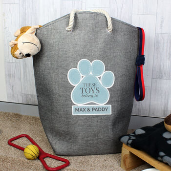 Personalised Blue Paw Print Dog Toy Storage Bag, 2 of 4