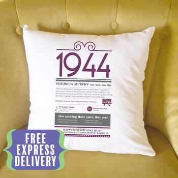 Personalised 80th Birthday Gift 1944 Cushion, 2 of 9