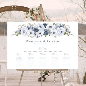 Wedding Table Plan In Winter Blue Florals, 3 of 6