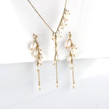Womens Pearl Waterfall Necklace Earrings Jewellery Set, 9 of 12