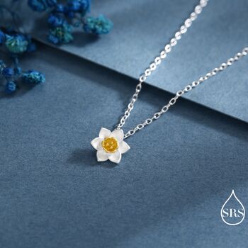 Daffodil Flower Blossom Pendant Necklace And Stud Earrings In Sterling Silver, 2 of 12