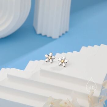 Tiny Forget Me Not Flower Stud Earrings Sterling Silver, 5 of 10