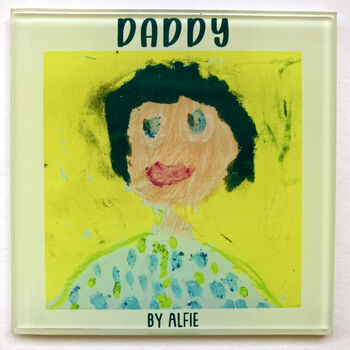 Personalised Child's Portrait Of Daddy Glass Coaster: Father's Day Gift, 2 of 2
