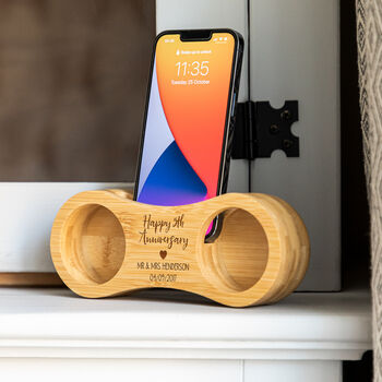 Personalised Phone Amplifier 5th Anniversary Wood Gift, 5 of 6