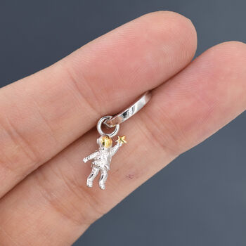 Sterling Silver Little Astronaut Charmed Hoop Earrings, 4 of 11