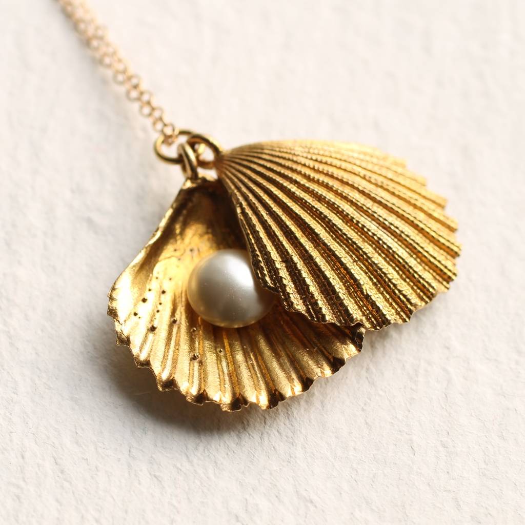 Golden Shell Pearl Necklace By Silk Purse, Sow's Ear