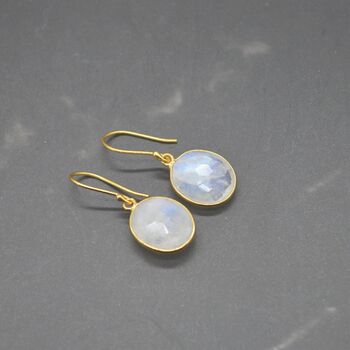 Rainbow Moonstone Gold Drop Earrings, June Birthstone, 5 of 8