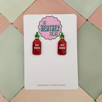 Hot Sauce Bottle Glitter Dangle Earrings / Fun Gift For Spice Lovers And Sassy Friends, 2 of 6