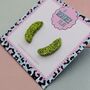 Green Pickle Glitter Resin Studs, thumbnail 4 of 4