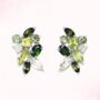 Large Green Gemstone Cluster Earrings In Sterling Silver, thumbnail 1 of 12