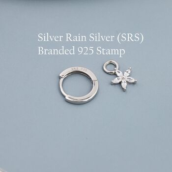 Sapphire Blue Flower Cz Huggie Hoop In Sterling Silver, 8 of 12