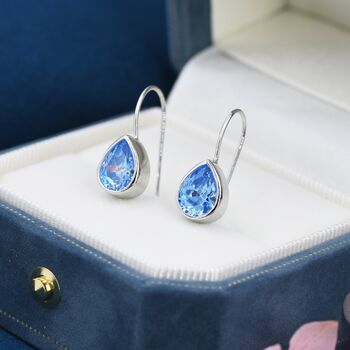 Aquamarine Blue Droplet Drop Hook Earrings, 3 of 11