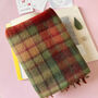 Men's Green Red Tartan Check Wool And Cashmere Blend Scarf, thumbnail 4 of 5