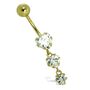 9ct Gold And Triple Cz Crystal Heart Belly Bar Piercing, thumbnail 2 of 3