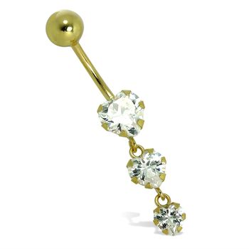 9ct Gold And Triple Cz Crystal Heart Belly Bar Piercing, 2 of 3