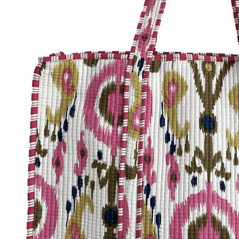 Pink And White Ikat Design Large Quilted Shoulder Bag, 6 of 6