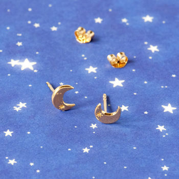 Gold Crescent Moon Sterling Silver Stud Earrings, 3 of 8