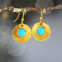 Turquoise Gold Disc Earrings, thumbnail 2 of 10