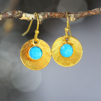 Turquoise Gold Disc Earrings, 2 of 10
