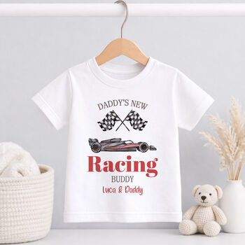 Personalised Daddy’s New Racing Buddy Baby Outfit, 2 of 8