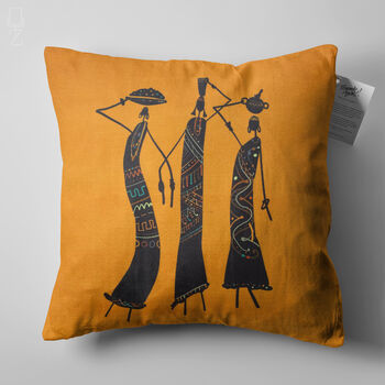 Abstract Orange Pillow Cover With Trio African Women, 6 of 7