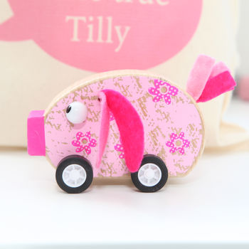 Wooden Pink Pig Toy With Personalised Bag, 4 of 4