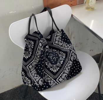 Black Paisley Lightweight Cotton Large Tote Bag, 3 of 7