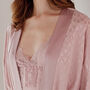 Pink Silk Touch Elegant Pajamas Robe Three Piece Set, thumbnail 5 of 9