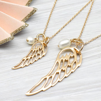 18ct Gold Plated Angel Wing And Pearl Necklace, 2 of 6