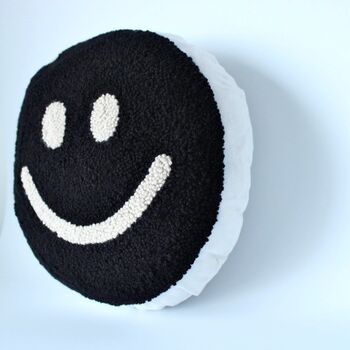 Black And White Smiley Punch Needle Cushion, 3 of 3