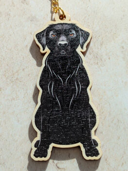 Black Labrador Dog Wooden Keyring With Optional Christmas Card, 2 of 7