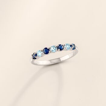 Blue Sapphire And Sky Blue Topaz Half Eternity Ring In Sterling Silver And 18k Gold Vermeil, 3 of 11