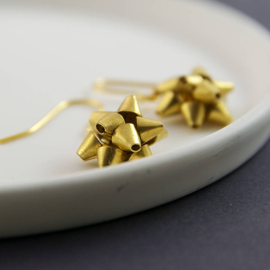 Gold Gift Bow Earrings By Penny Masquerade
